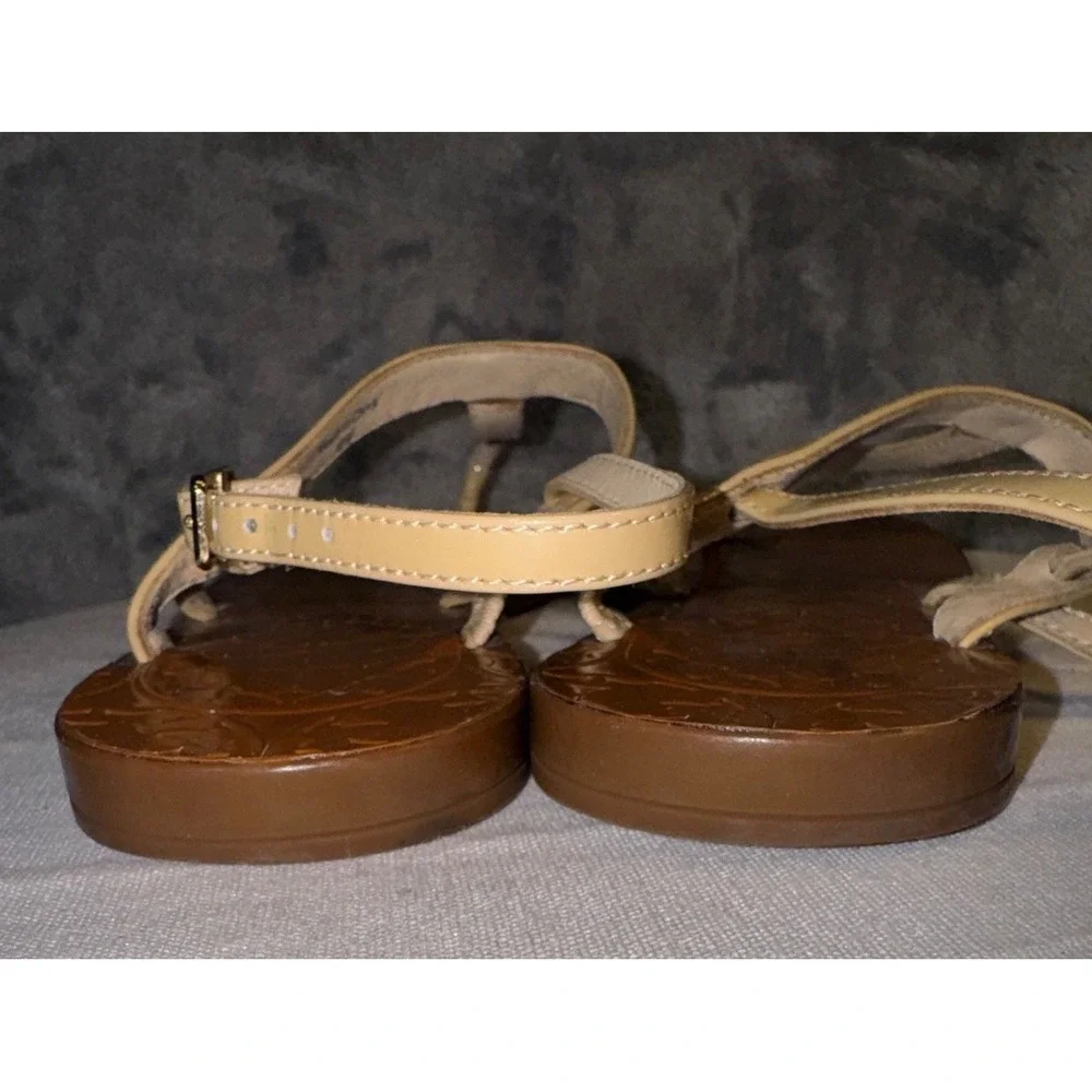 Kate Spade Flat Thong Sandal Buckle Ankle Strap 37 sz 6.5 cream beachy ethereal
